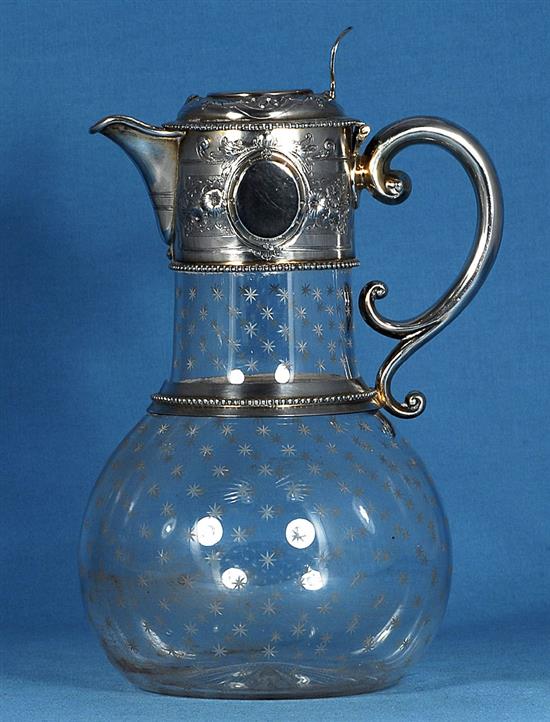 A Victorian silver mounted glass claret jug, height 260mm